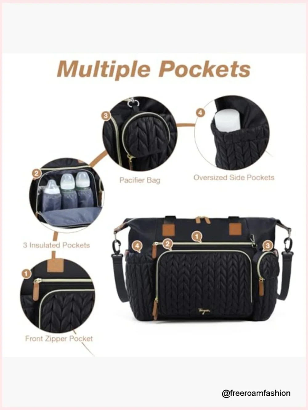Large Diaper Bag Tote, Waterproof, Hospital Bag, Travel Tote with Changing Pad,